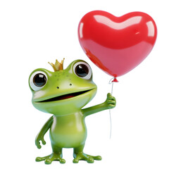 Obraz premium Cute Frog Holding Heart Balloon