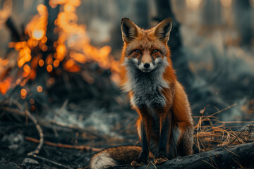 Fox moving smartly through dense forest foliage during cold European season while hunting and hiding in natural surroundings