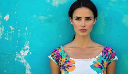 Fototapeta premium Young woman with natural beauty against colorful blue background