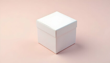 Minimalist white gift box with lid on a pastel pink background providing elegant simplicity
