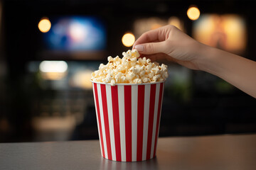 Enjoying fresh popcorn at a cinema during a movie night