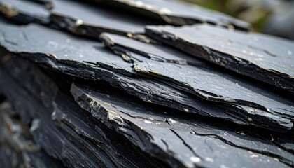 Close Up View Of Dark Slate Stone Layers