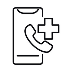 Ambulance call phone line vector icon