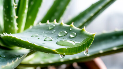 Close-up of an Aloe Vera Plant with Water Droplets