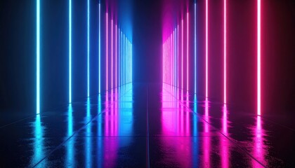 Abstract Neon Tunnel Corridor With Pink And Blue Lights