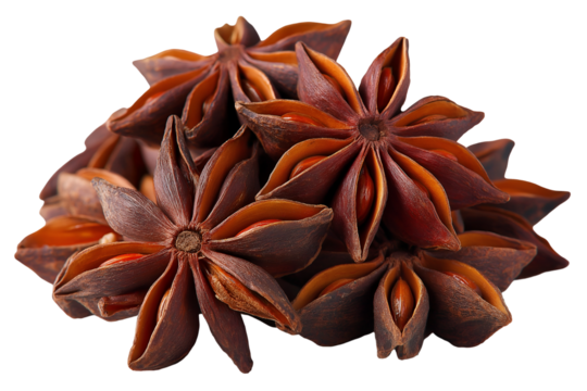 Pile of aromatic star anise spice isolated on transparent background