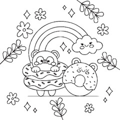 A fun and whimsical black and white doodle artwork showing a group of cute cartoon characters, including a smiling star, a frog, a flower, and other imaginative creatures.