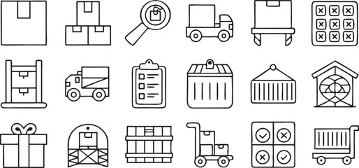 Inventory Management Icons Set Editable Black Line Style for Product and Warehouse Control