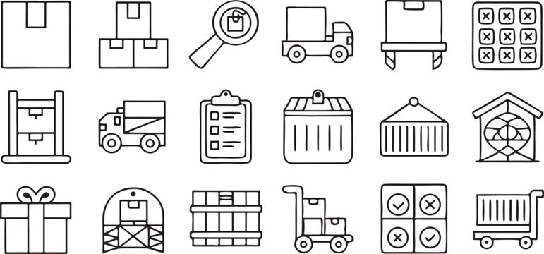 Inventory Management Icons Set Editable Black Line Style for Product and Warehouse Control