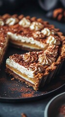 Delicious Banoffee Pie with Whipped Cream and Cocoa Powder