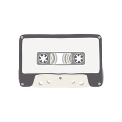 Fototapeta premium Illustration of an audio cassette tape with a black and white color palette and a flat design. Analog media for recording and listening to music.