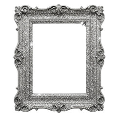 elegant silver glitter picture frame isolated on white background
