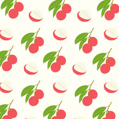 Seamless pattern with hand drawn lychee. Tropical wallpaper for kitchen, packaging, textiles, wrapping paper.	