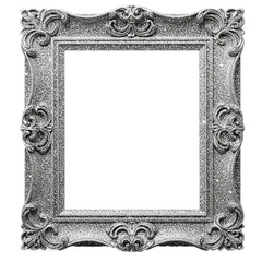 elegant silver glitter picture frame isolated on white background
