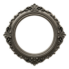 antique silver round frame design element blank isolated on white background
