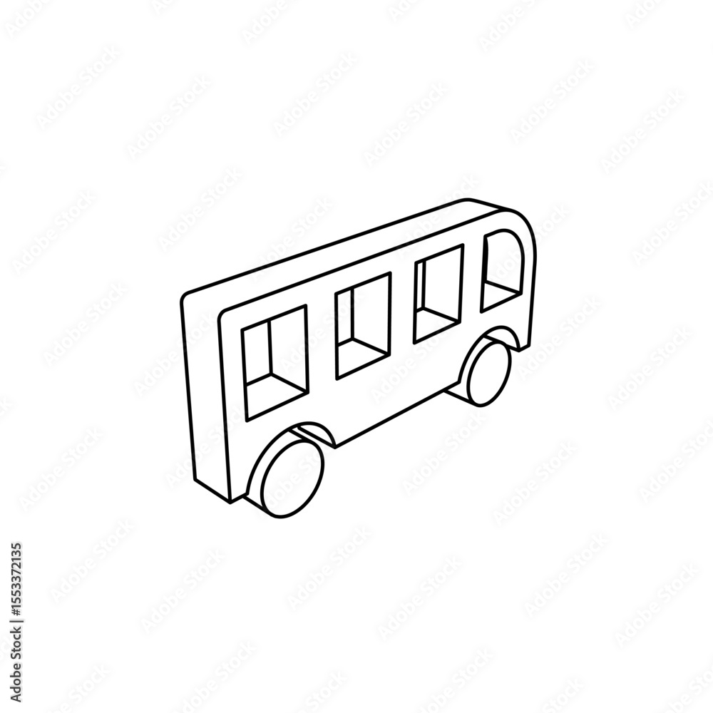 Poster the outline of a large bus symbol is made with black lines. 3d view of the object in perspective. ve