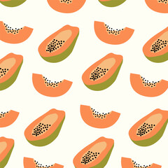 Seamless pattern with hand drawn papaya. Tropical wallpaper for kitchen, packaging, textiles, wrapping paper.	