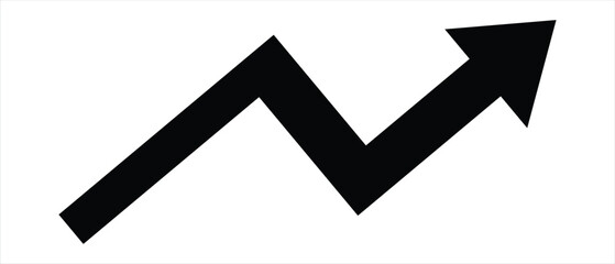 Single black upward trending graph line. Black upward trend arrow in a zigzag pattern on a transparent background. Isolated png illustration for business growth, success