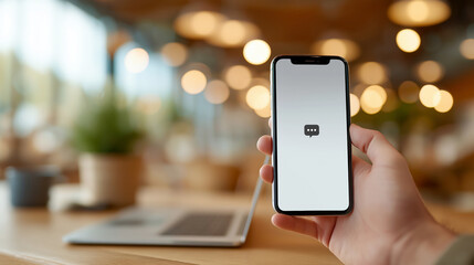Messaging action on smartphone modern office interaction indoor close-up