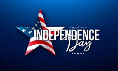 Fourth of July Independence Day Banner Illustration with American Flag Pattern Stars and Typography Letter on Blue Background. Vector 4th of July National Celebration Design with Typography Letter for