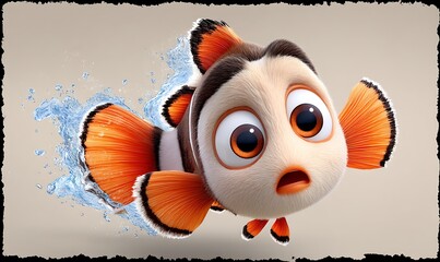 Adorable Baby Clownfish with Wide Eyes Splashing Through Water