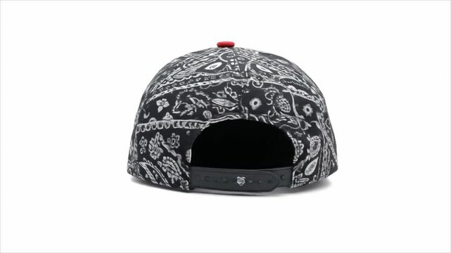 Black and white patterned baseball cap viewed from the back  