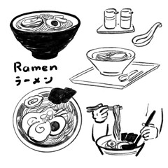 筆で描いたラーメンのイラスト　Ramen Noodles illustration 