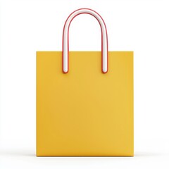 Bright Yellow Shopping Bag with Red Handle on White Background