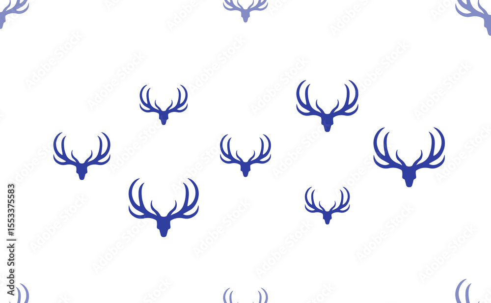 Aufkleber Seamless pattern of large isolated blue deer horns symbols. The pattern is divided by a line of elements of lighter tones. Illustration on light transparent background