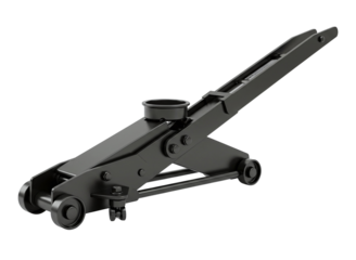 Black scissor jack for car maintenance isolated on transparent background