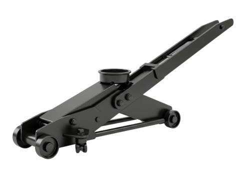 Black scissor jack for car maintenance isolated on transparent background