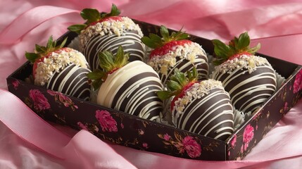 Chocolate-covered strawberries in a decorative box