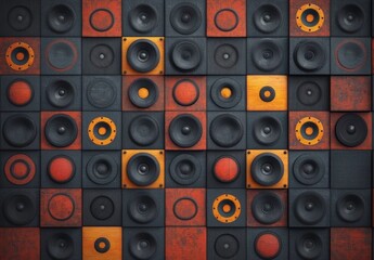 Abstract Wall of Colorful Speakers in Unique Modern Design