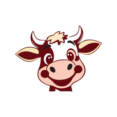 Funny Cow Head Cartoon with Big Nose and Silly Eyes with white background.