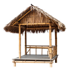 Detailed Bamboo Beach Hut with Thatched Roof Isolated on Transparent Background Depicting Tropical Architecture and Rustic Design Elements
