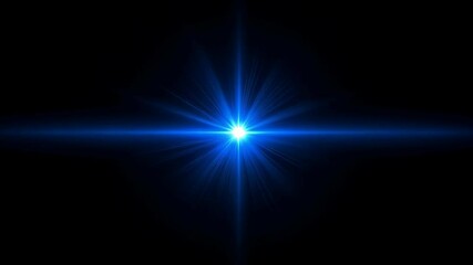 Bright light starburst with horizontal and vertical rays on a dark black background for use in graphic design elements. - Powered by Adobe