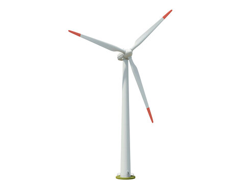 Modern wind turbine with three blades generating renewable energy isolated on transparent background