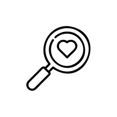 Magnifying glass icon with heart shape inside