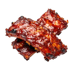 Close Up of Barbecue Ribs on Transparent Background Showing Delicious Brown Roasted Meat with Juicy Texture and Appetizing Appearance for a Gourmet Food