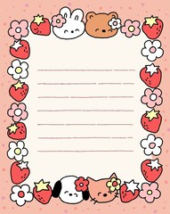 딸기 캐릭터 편지지 일러스트