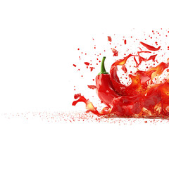 Vivid splash of red creates a fiery effect around a fresh chili pepper against a dark, minimalist background.