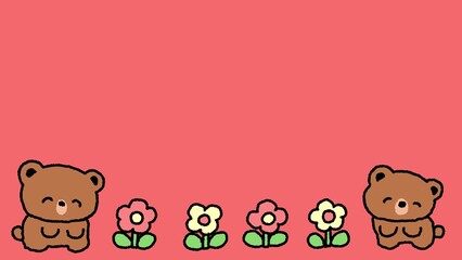 곰돌이 꽃 배경 유튜브 썸네일 일러스트