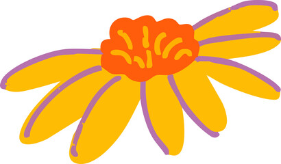 Colorful playful stylized of hand-drawn flower in vibrant color, floral doodle on isolated white background for decoration