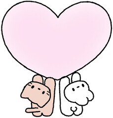 하트를 잡고 있는 고양이와 토끼 일러스트