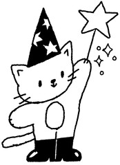 마법사 고양이 손그림 일러스트 스티커