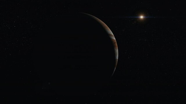 Jupiter in space orbiting cinematic look 4k