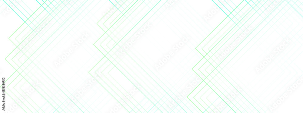 Poster Abstract minimal background with overlapping translucent linear shapes forming diamond and chevron patterns. Gradient tones of aqua, cyan, and light green  futuristic, and geometric aesthetic