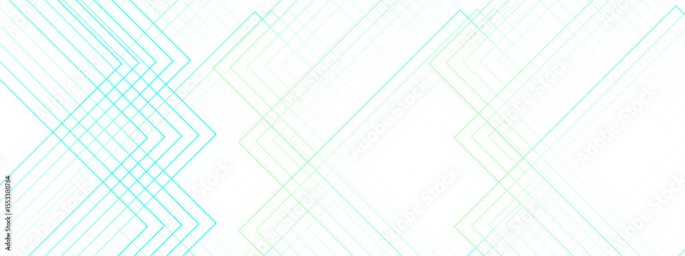 Poster Abstract minimal background with overlapping translucent linear shapes forming diamond and chevron patterns. Gradient tones of aqua, cyan, and light green  futuristic, and geometric aesthetic
