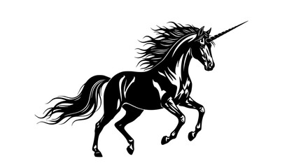 Majestic Black Unicorn Galloping with Flowing Mane and Tail Majestic Creature of Fantasy and Mythical Beasts Artwork Illustration