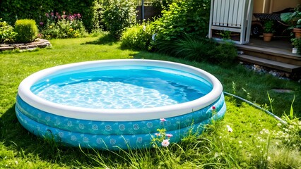 inflatable swimming pool in the backyard of home